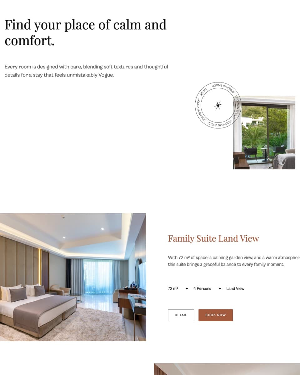 The Rooms page on the Vogue Hotel Supreme website