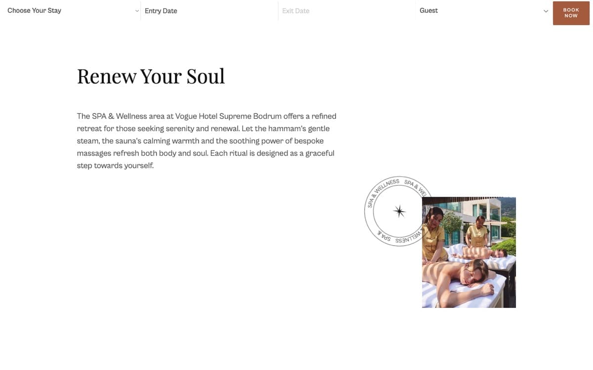 The Spa & Wellness page on the Vogue Hotel Supreme website