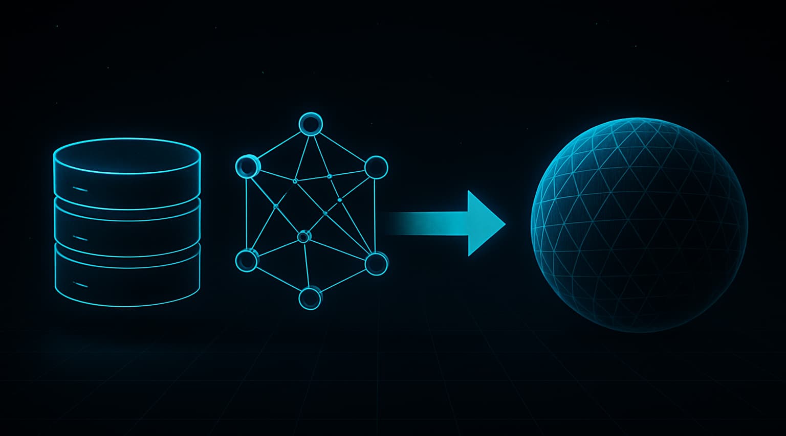 A database and a knowledge graph feed an arrow pointing to a sphere representing the language model