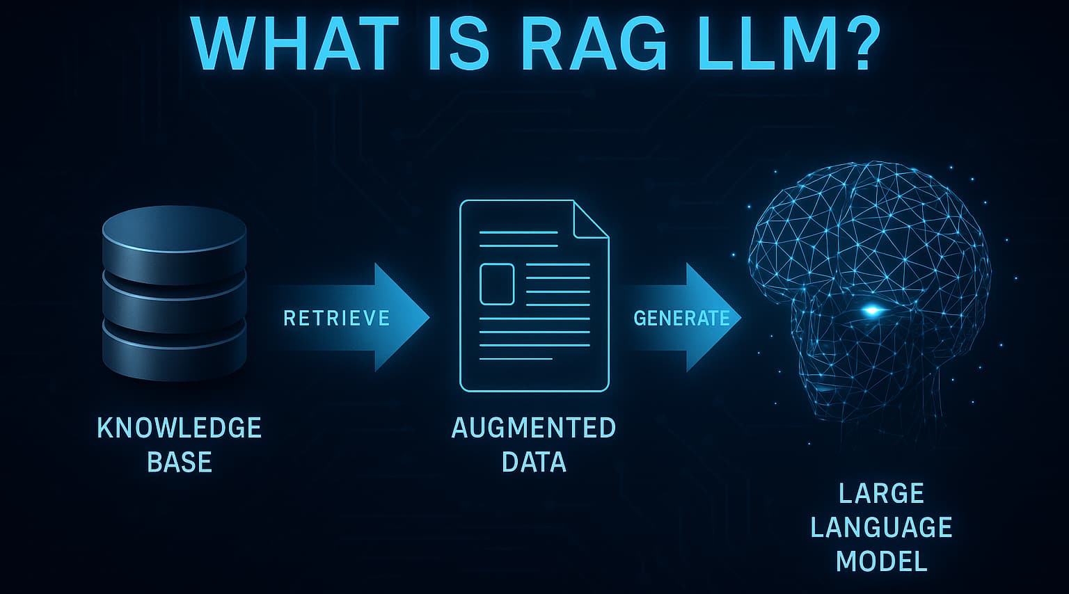Diagram: knowledge base, retrieve, augmented data, generate, large language model